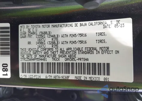 2023 Toyota Tacoma Sr5 V6 from USA, damaged, VIN 3TMCZ5AN4PM594481